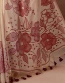 Beige Chanderi Cotton Woven Saree