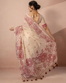 Beige Chanderi Cotton Woven Saree