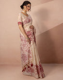 Beige Chanderi Cotton Woven Saree