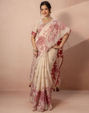 Beige Chanderi Cotton Woven Saree