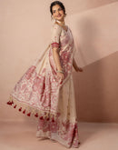 Beige Chanderi Cotton Woven Saree