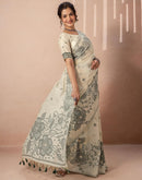Beige Chanderi Cotton Woven Saree