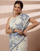 Beige Chanderi Cotton Woven Saree