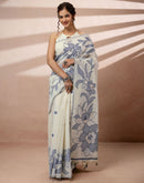 Beige Chanderi Cotton Woven Saree