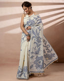 Beige Chanderi Cotton Woven Saree