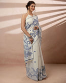 Beige Chanderi Cotton Woven Saree