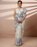 Beige Chanderi Cotton Woven Saree