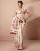 Beige Chanderi Cotton Woven Saree