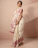 Beige Chanderi Cotton Woven Saree