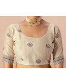 Beige Chanderi Cotton Woven Saree