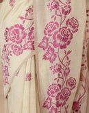 Beige Chanderi Cotton Woven Saree