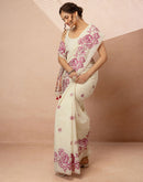 Beige Chanderi Cotton Woven Saree