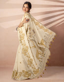 Beige Chanderi Cotton Woven Saree