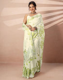 Beige Chanderi Cotton Woven Saree