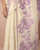 Beige Chanderi Cotton Woven Saree
