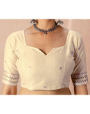 Beige Chanderi Cotton Woven Saree