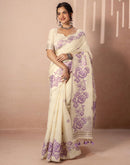 Beige Chanderi Cotton Woven Saree