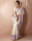 Beige Chanderi Cotton Woven Saree