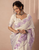 Beige Chanderi Cotton Woven Saree