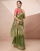 Green Chanderi Cotton Woven Paithani Saree