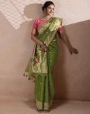 Green Chanderi Cotton Woven Paithani Saree