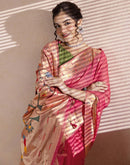 Dark Rose Pink Chanderi Cotton Woven Paithani Saree