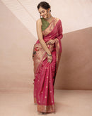 Dark Rose Pink Chanderi Cotton Woven Paithani Saree