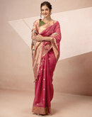 Dark Rose Pink Chanderi Cotton Woven Paithani Saree