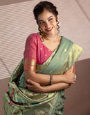 Dusty Mint Green Chanderi Cotton Woven Paithani Saree