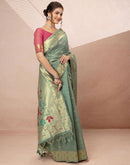 Dusty Mint Green Chanderi Cotton Woven Paithani Saree