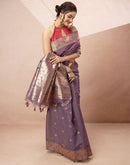 Lavender Chanderi Cotton Woven Paithani Saree
