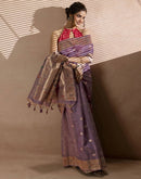 Lavender Chanderi Cotton Woven Paithani Saree