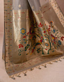 Grey Chanderi Cotton Woven Paithani Saree