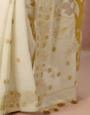Beige Chanderi Cotton Woven Saree