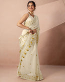 Beige Chanderi Cotton Woven Saree