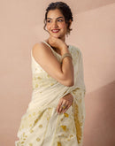 Beige Chanderi Cotton Woven Saree