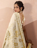 Beige Chanderi Cotton Woven Saree