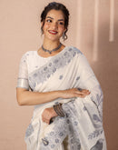 Beige Chanderi Cotton Woven Saree