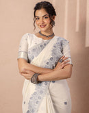 Beige Chanderi Cotton Woven Saree