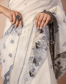 Beige Chanderi Cotton Woven Saree