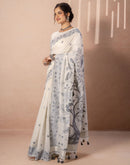 Beige Chanderi Cotton Woven Saree