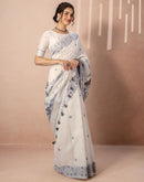 Beige Chanderi Cotton Woven Saree