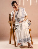 Beige Chanderi Cotton Woven Saree