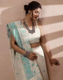 Beige Chanderi Cotton Woven Saree
