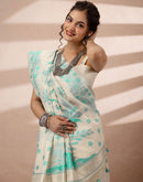Beige Chanderi Cotton Woven Saree