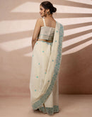 Beige Chanderi Cotton Woven Saree