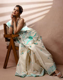 Beige Chanderi Cotton Woven Saree