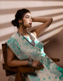 Beige Chanderi Cotton Woven Saree