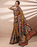 Mustard Yellow Cotton Printed Kalamkari Saree