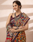 Mustard Yellow Cotton Printed Kalamkari Saree